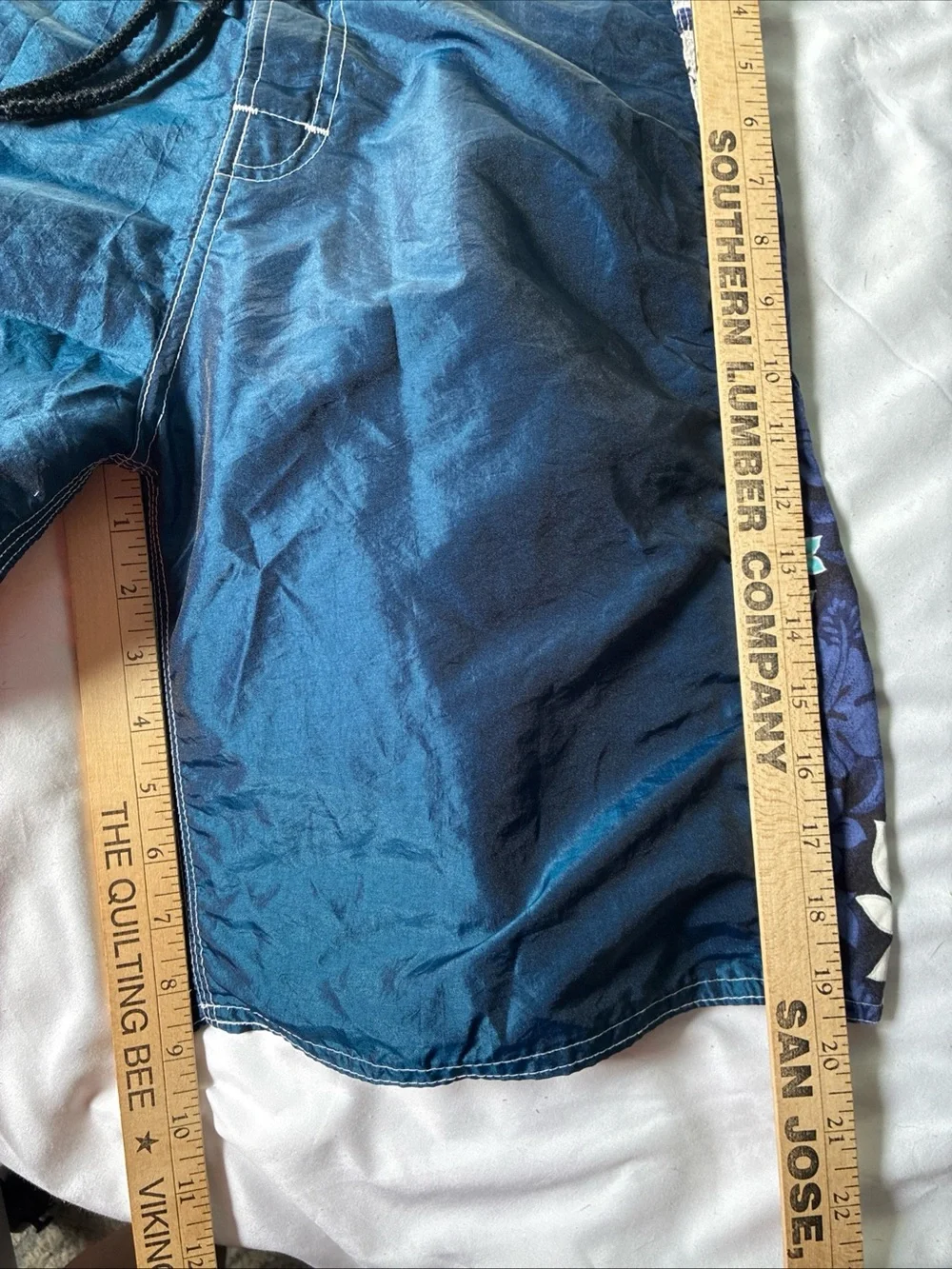Mens Blue Hawaiian Boardshorts 34 Y2K Surf Swim Drawstring Trunks Vintage 31 S M